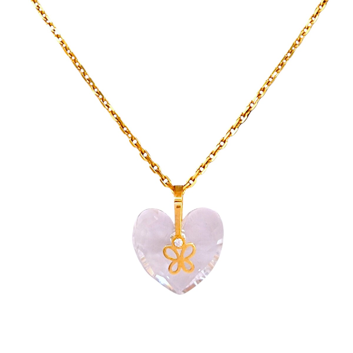 Dije Corazón-Oro bajo-Piedra Cuarzo cristal y Zirconia-CP8670 - Conpiedra 