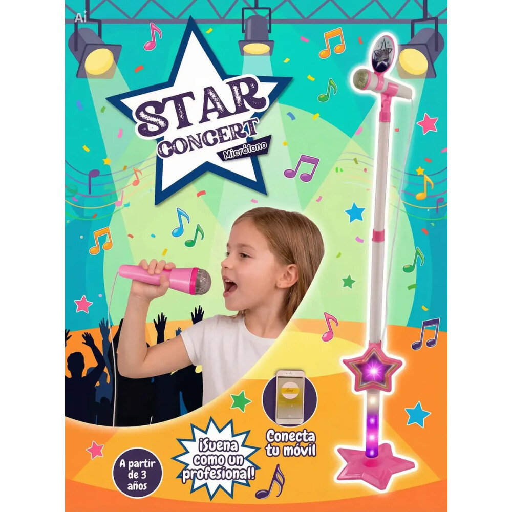 Micrófono karaoke con luces y conexión bluetooth. Rosa