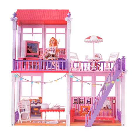 Casa de muñecas dos niveles con muñeca y accesorios Casa de muñecas dos niveles con muñeca y accesorios
