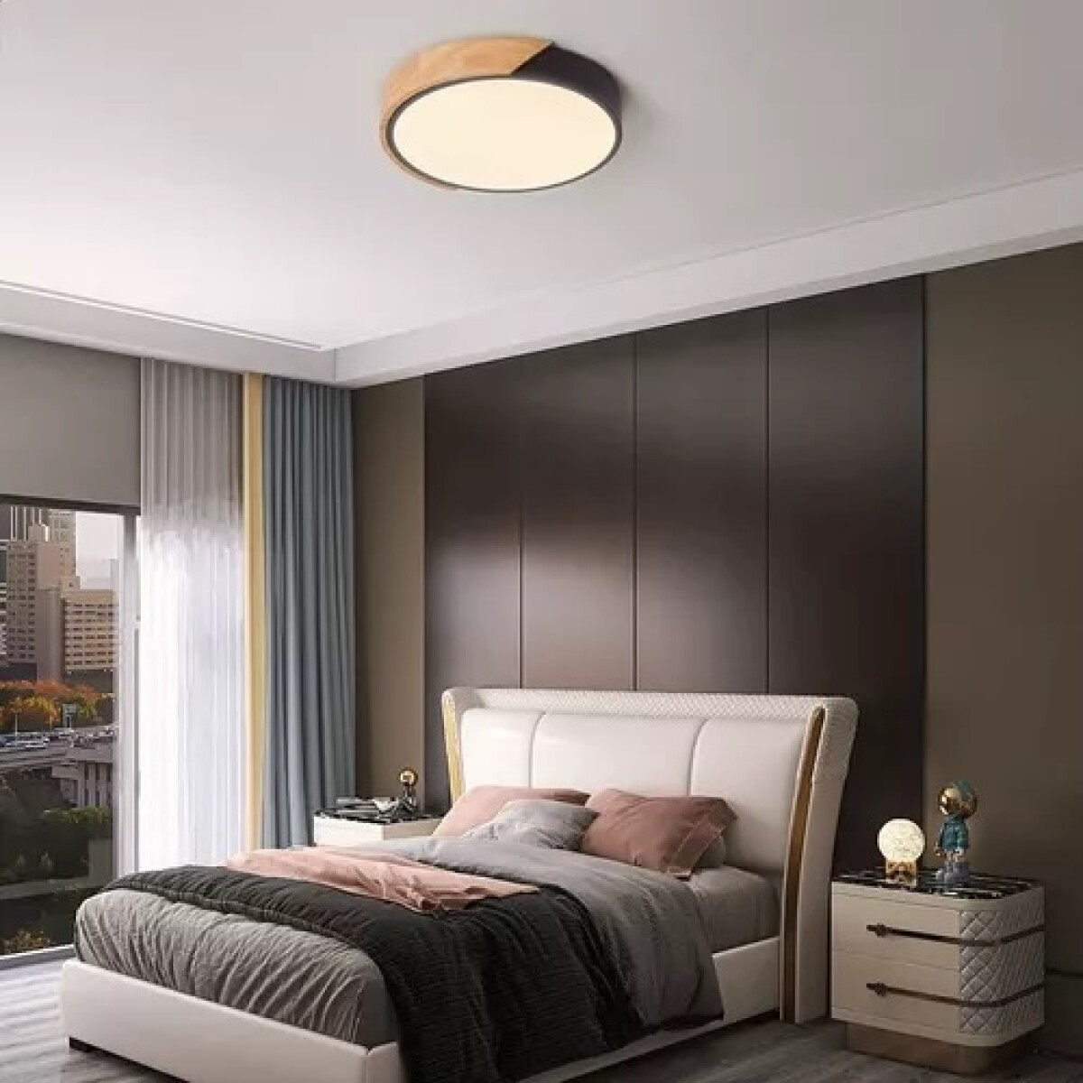 Plafon led moderno metal y madera 20W 