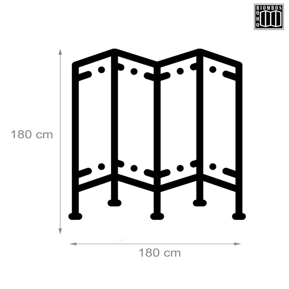 Biombo Boho Nhome 4 Paneles Madera Ratán Clásico Marrón con blanco