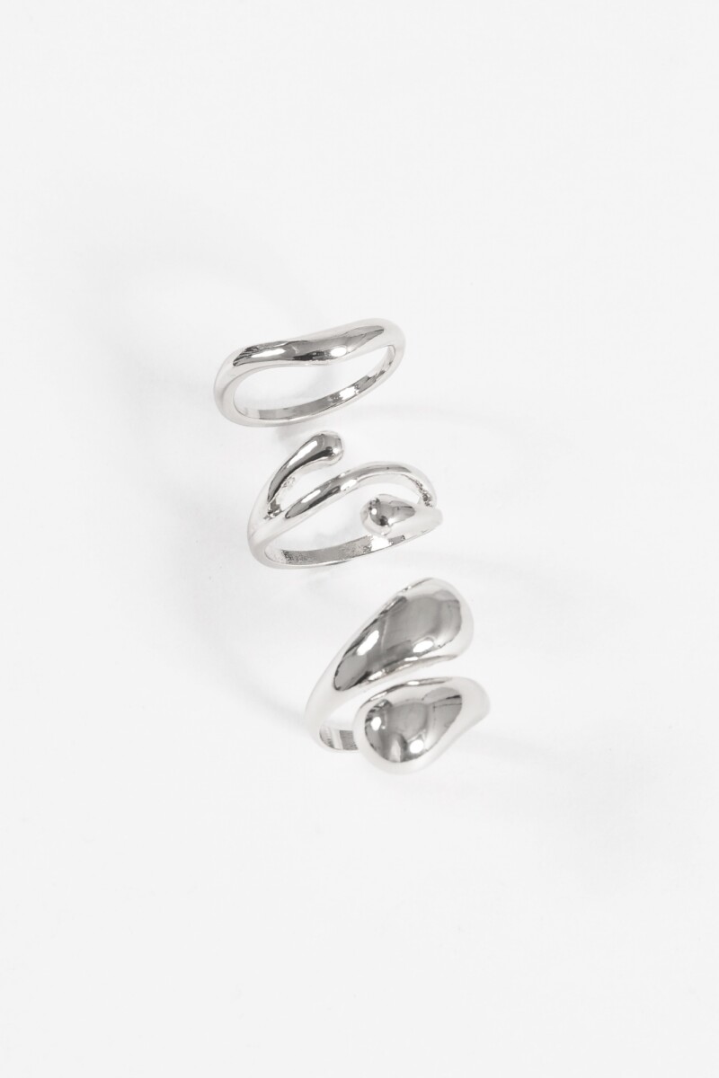 Set de anillos curvo plateado