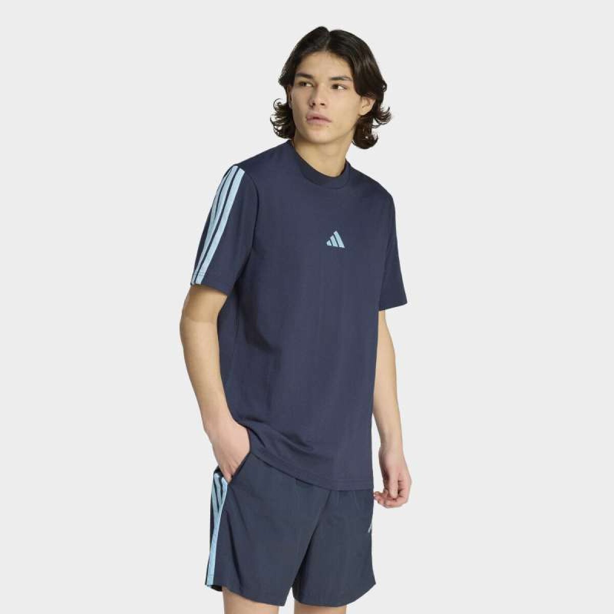 Remera Adidas Essentials 3 Rayas - Azul 