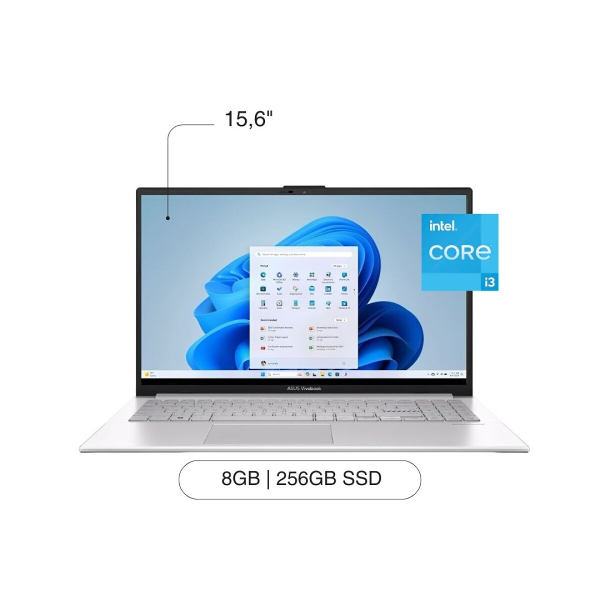 Notebook ASUS Vivobook Go 15,6' FHD 256GB / 8GB I3-N305 W11 - Cool Silver 