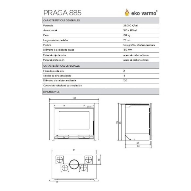 Calefactor Insertable Praga 885 Eko Varmo Calefactor Insertable Praga 885 Eko Varmo