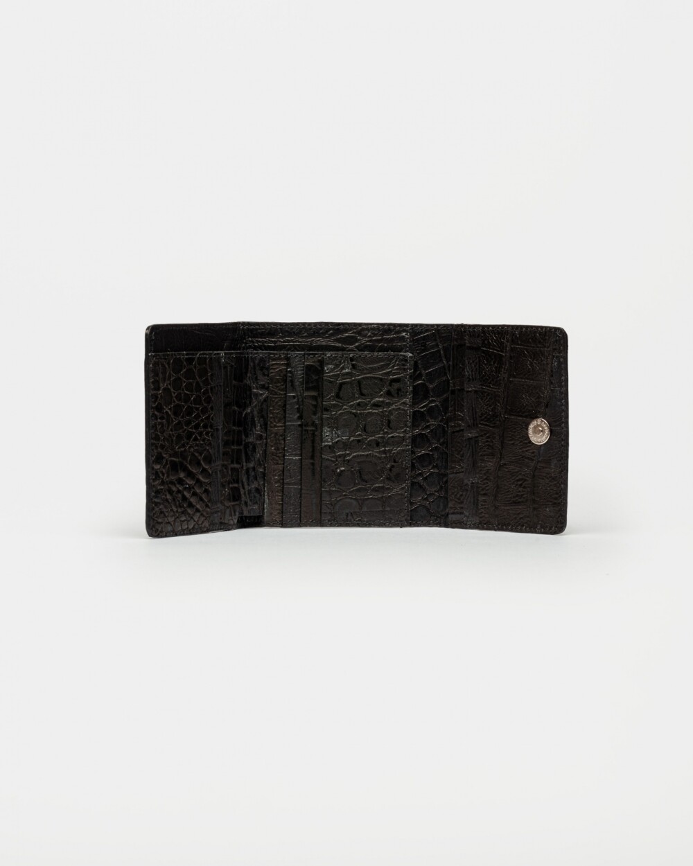 Billetera Cataluña En Cuero Grabado Croco Negro