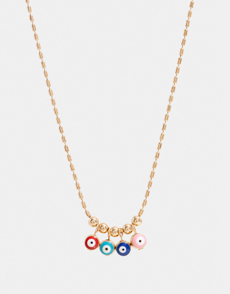 Cadena Corta con Dije Lucky charm Collar Con Dijes De Ojitos - Dorado