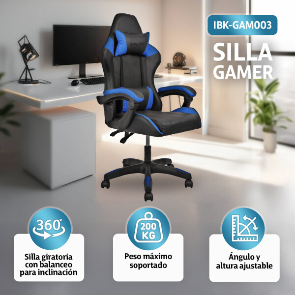 Silla Gamer Ergonomica Escritorio Reclinable Soporta 200kg Negro con Azul GAM003 Silla Gamer Ergonomica Escritorio Reclinable Soporta 200kg Negro con Azul GAM003