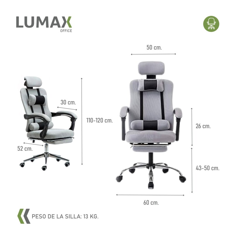Silla Ejecutiva Lumax Wynn Ergonómica Con Apoyapiés Retráctil Para Oficina Gris