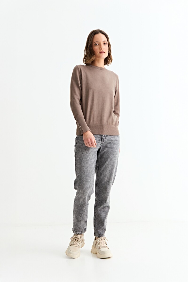 Sweater con detalle en manga - Cafe 