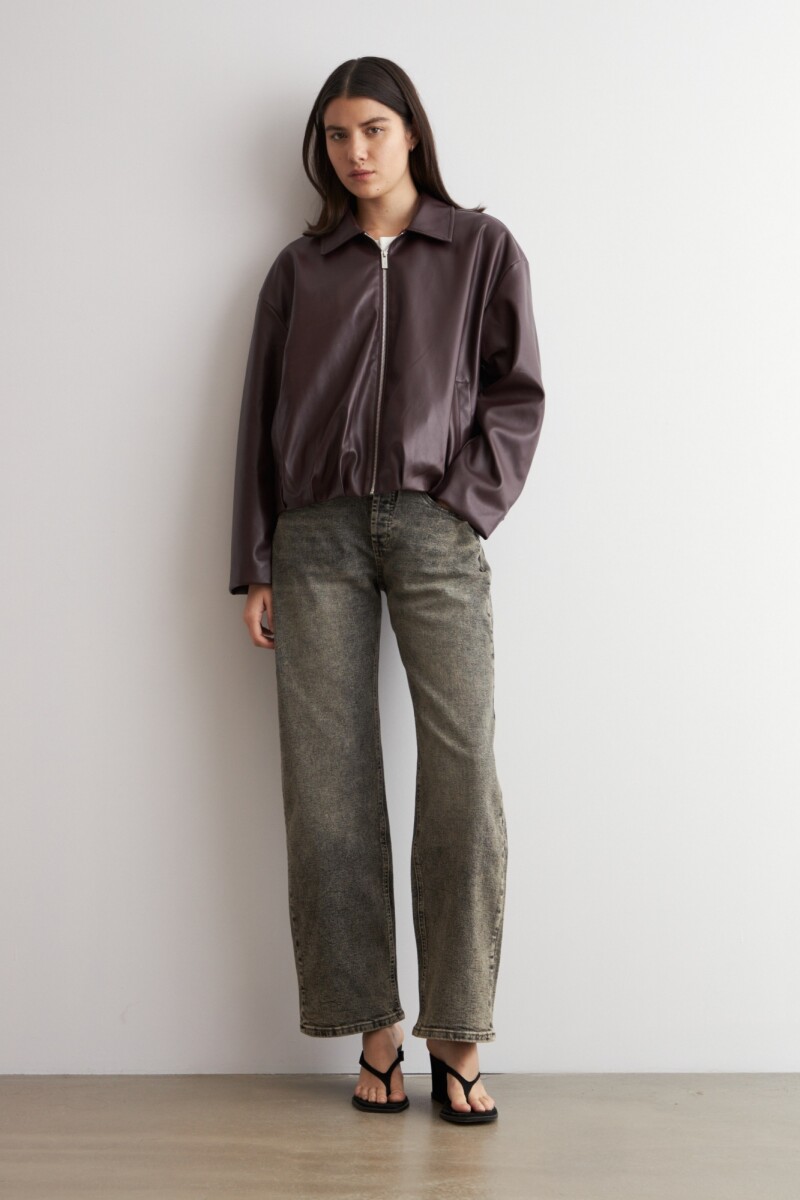 Chaqueta bomber eco cuero ciruela