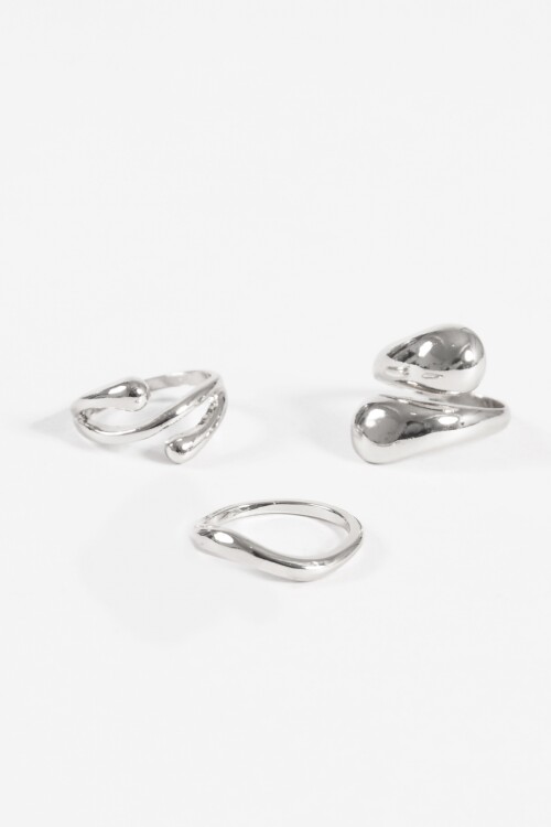 Set de anillos curvo plateado