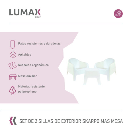 Set de 2 Sillas Skarpo + Mesa de exterior Blanco