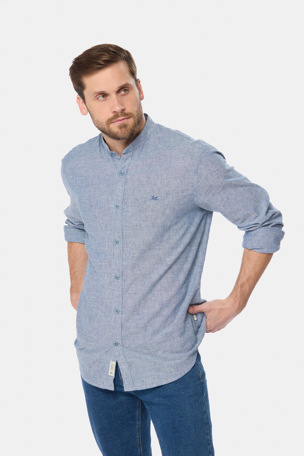 CAMISA DE LINO CUELLO MAO Azul