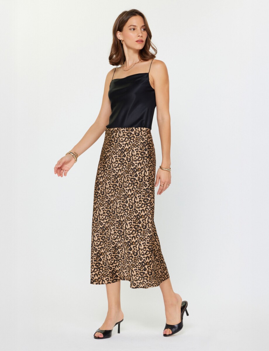 Falda Saten Animal Print - Negro/beige 