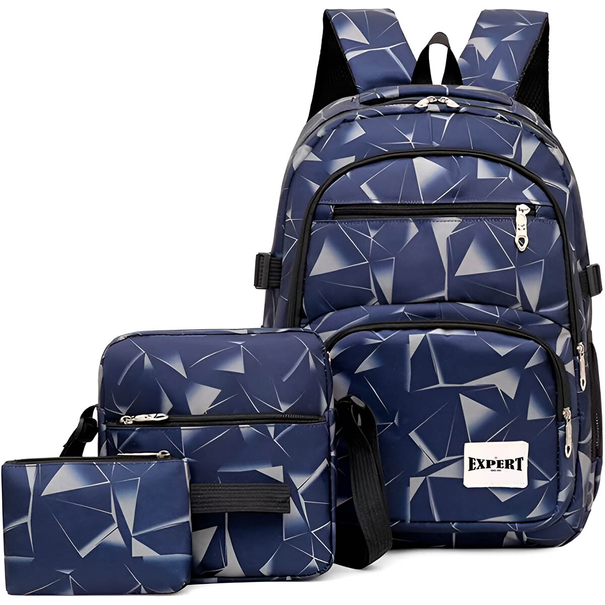Set x3 Mochila Escuela Juvenil 18'' Expert - Azul-Gris 
