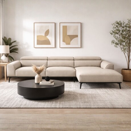 Sofá con chaise DUNA TELA BEIGE - DERECHO