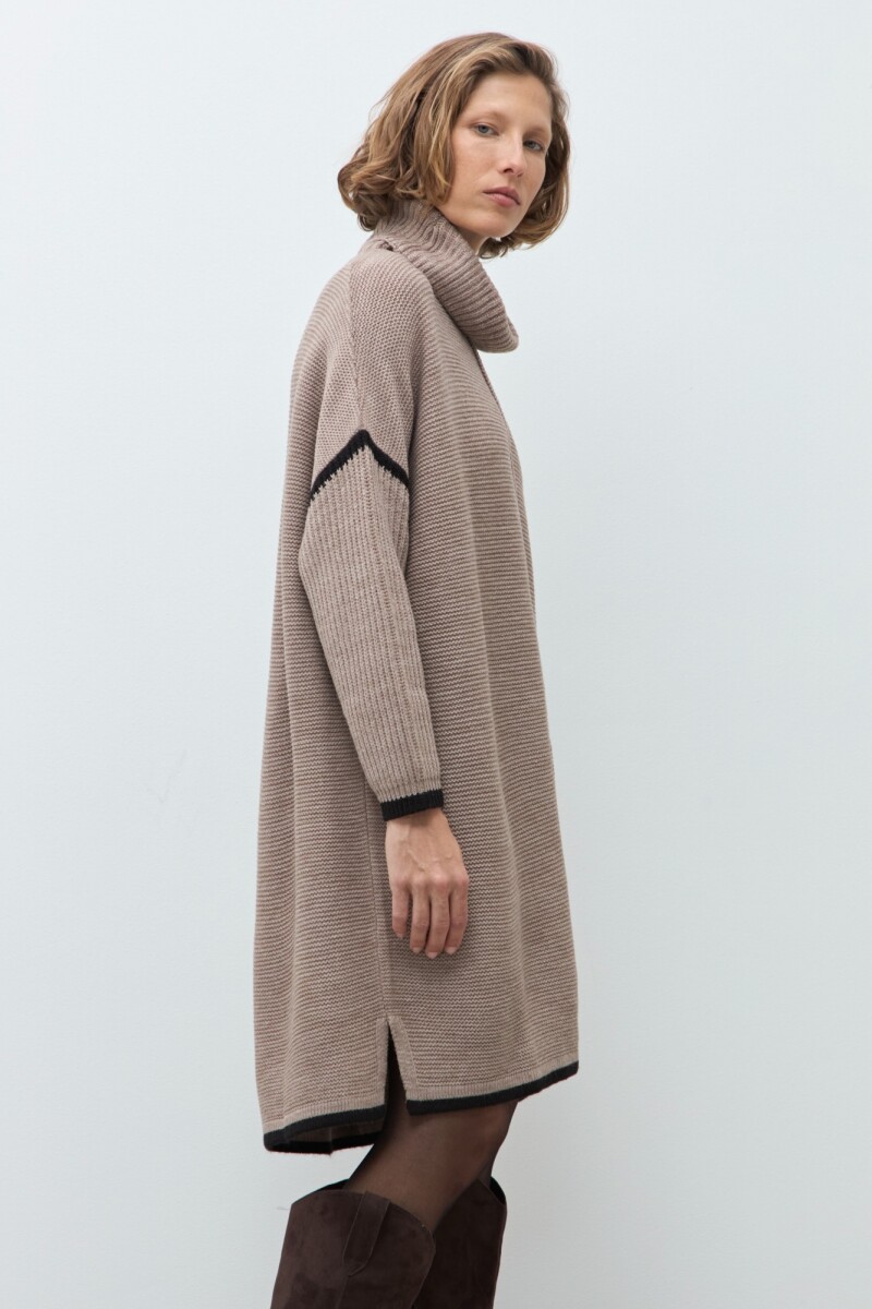 Vestido tejido cuello volcado tostado melange