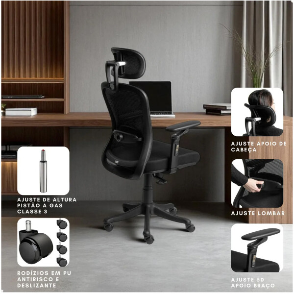 Silla Sillon Mesh Apoya Cabeza Respaldo Alto SILLA RESPALDO ALTO 5D MESH CELLA