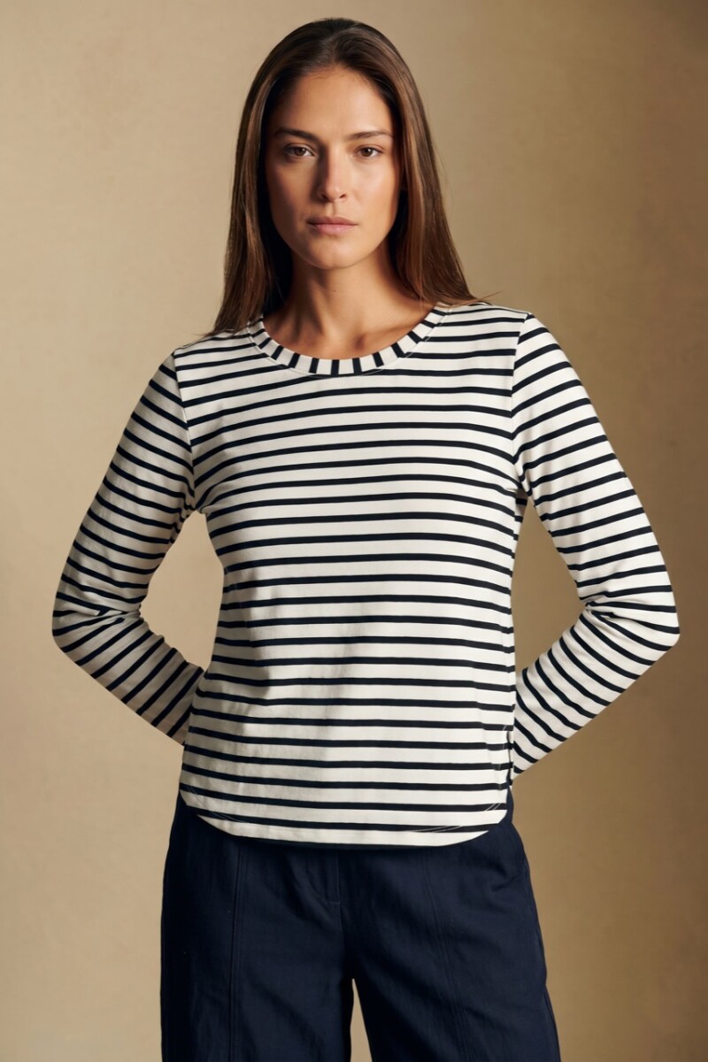 Remera Rayada Algodón Elastano Nácar