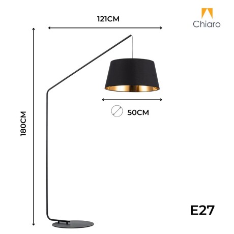 Luminaria de pie pantalla negra interior dorado E27 180cm Luminaria de pie pantalla negra interior dorado E27 180cm
