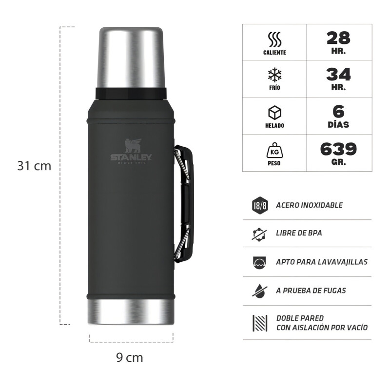 Combo Stanley Clásico, Termo Classic 940ml + Mate Acero Inox. 230ml + Bombilla - Negro Mate Combo Stanley Clásico, Termo Classic 940ml + Mate Acero Inox. 230ml + Bombilla - Negro Mate