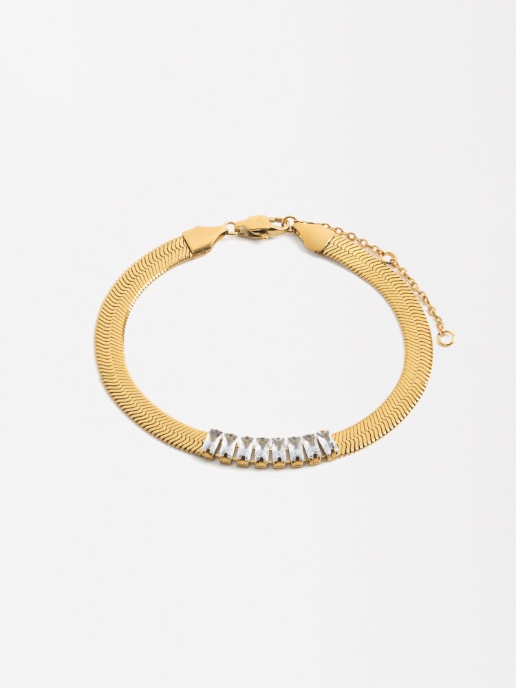 Pulsera Con Cristales - Acero Inoxidable dorado