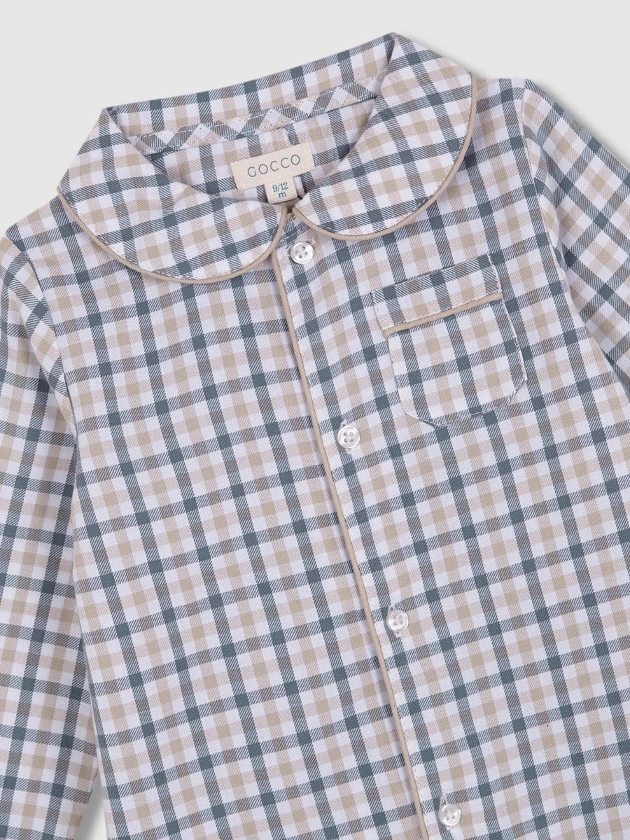 Pijama De Cuadro Vichy Gris Azulado