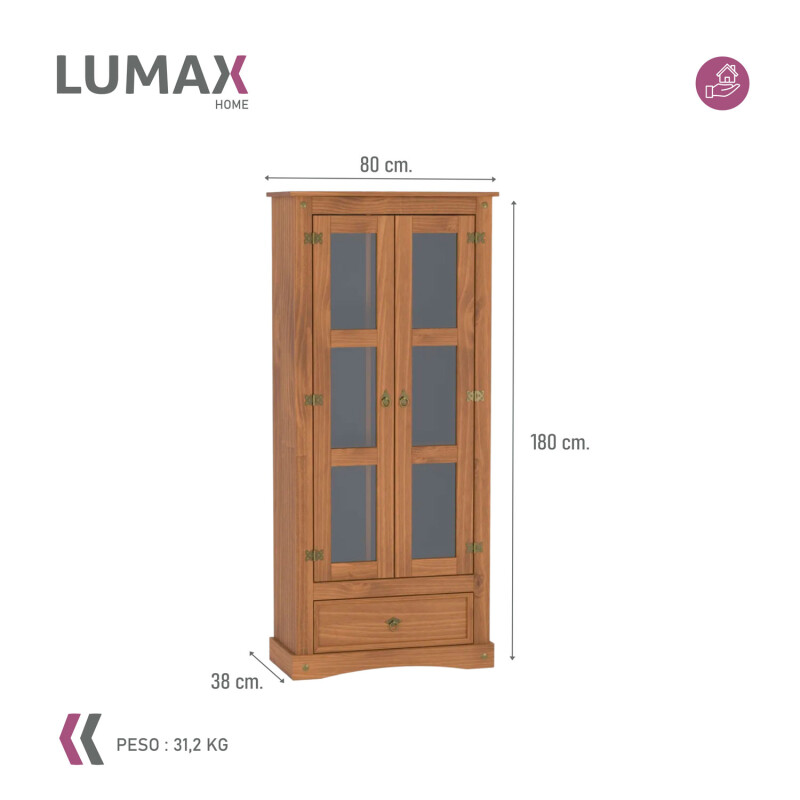 Cristalero Aparador Lumax Armario 2 puertas 1 cajón Madera Maciza Cristalero Aparador Lumax Armario 2 puertas 1 cajón Madera Maciza