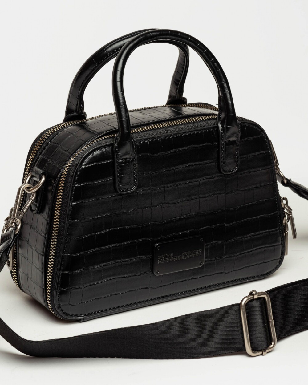 Cartera de mano New Penny en efecto cuero croco Negro