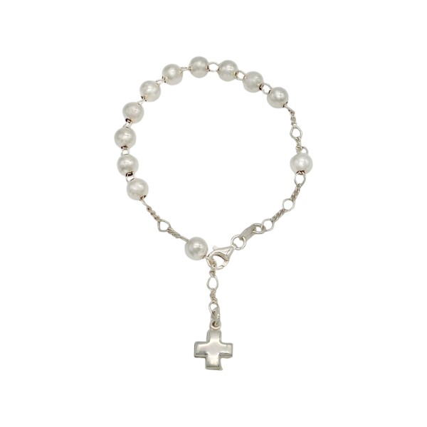 Pulsera Bolitas con dije cruz-Plata 925-Sin Piedra-PU3687 sinpiedra