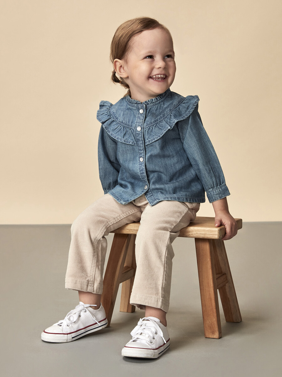 Camisa Vaquera Con Doble Volante Denim