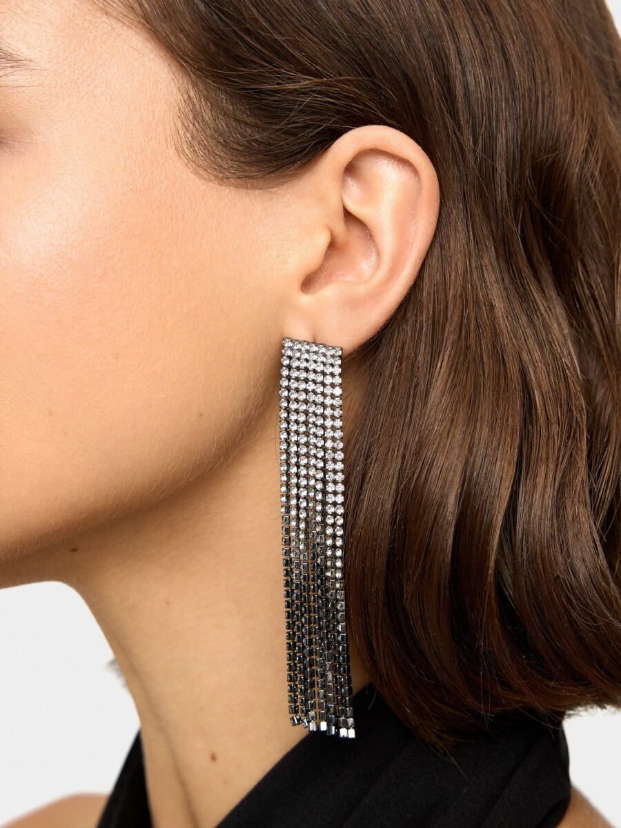 Pendientes Largos De Cadenas Con Cristales plateado