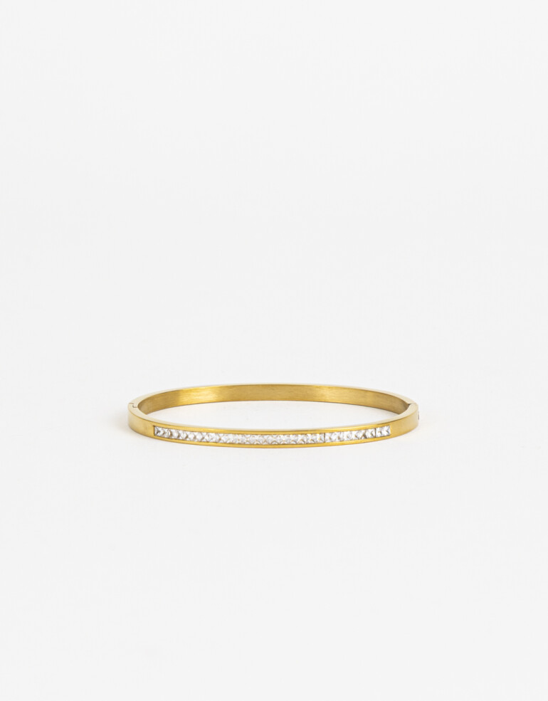 Brazaletes Strass Pulsera De Acero Con Cubic - Dorado