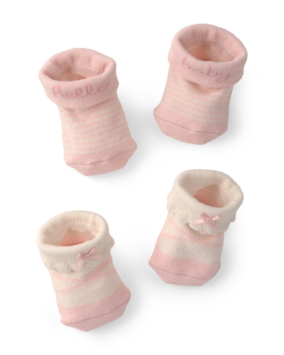 Pack dos pares de medias de algodón, rosadas, estampa hello baby 