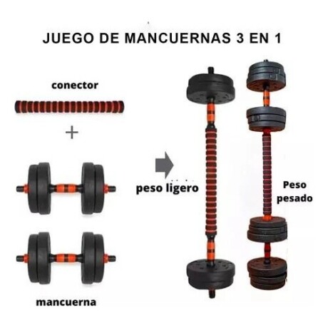 Set 2 Mancuernas Lumax + Barra 2 en 1 + 30kg Discos Pesas Rojo