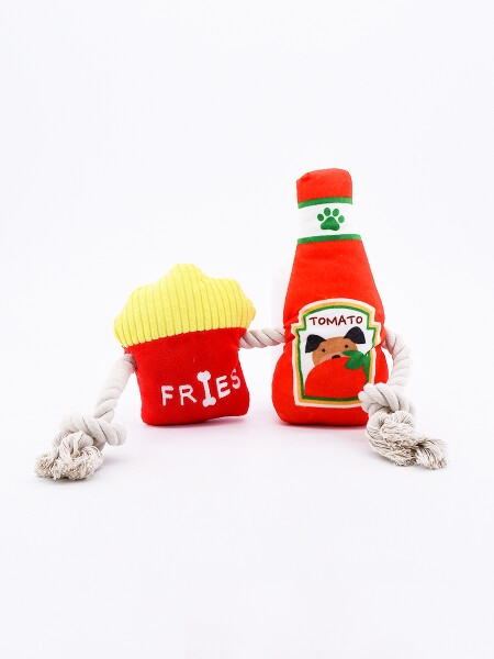 JUEGO PAPAS Y KETCHUP PARA MASCOTAS ROJO (V)