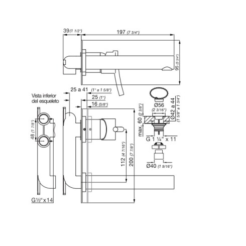 Griferia De Lavatorio De Pared Monocomando Cromo Fv 000