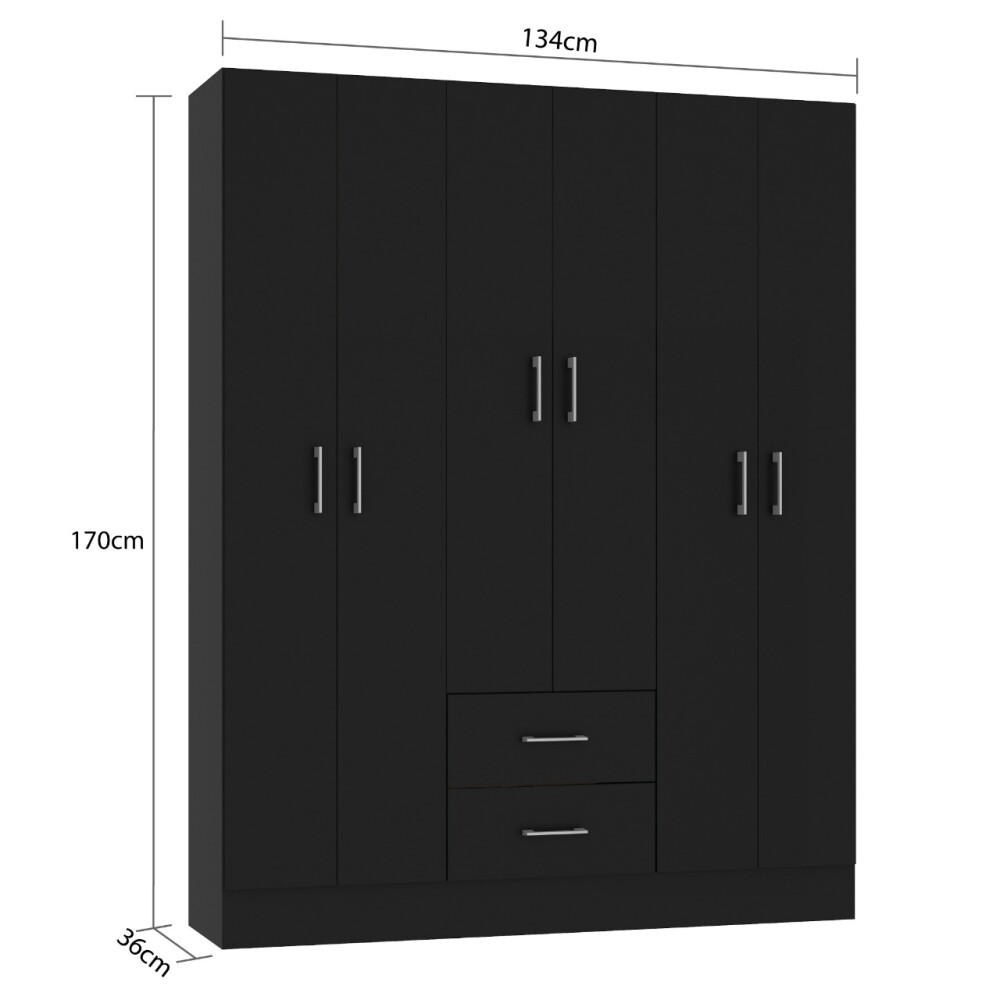 ROPERO 6 PUERTAS 2 CAJONES GUARDARROPA ARMARIO PLACARD CLOSET NEGRO