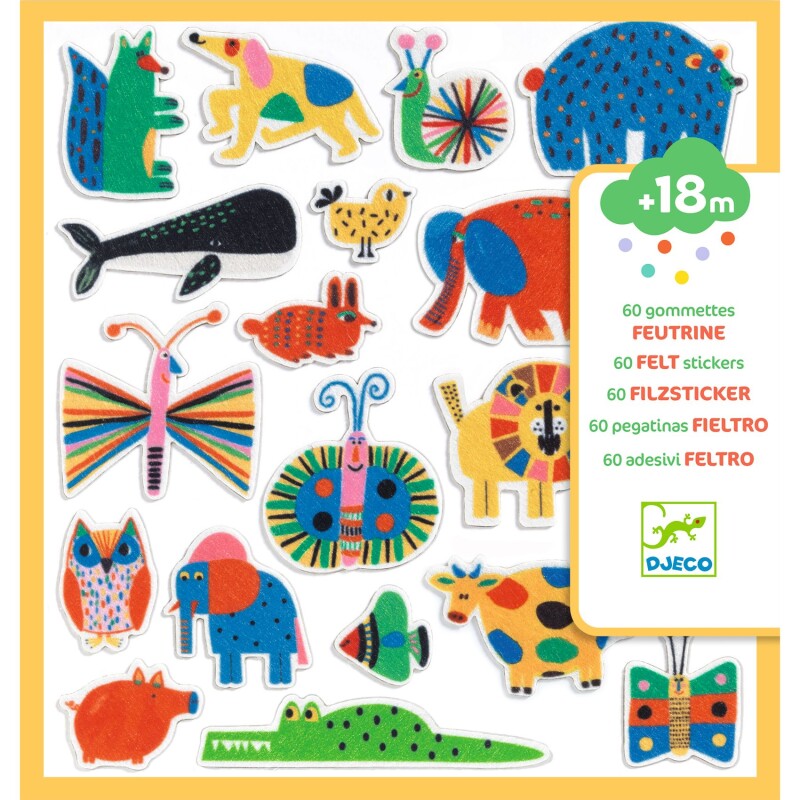 DJ0095 Set X 60 Stickers Suaves Y Grandes Djeco Animals 18m+