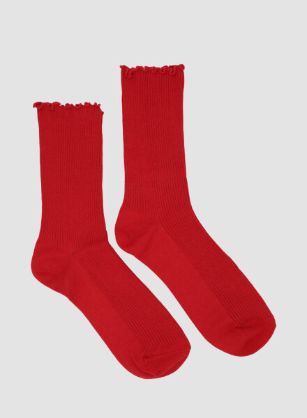 Medias de algodón dama. con terminacion en puño con volado. Rojo