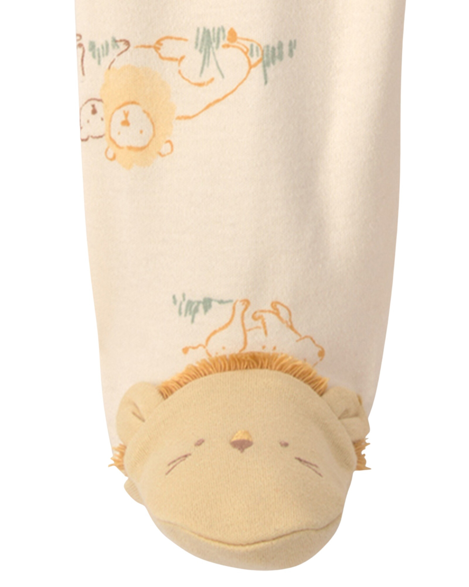 Pijama una pieza de algodón, con pie, crema, diseño leones Pijama una pieza de algodón, con pie, crema, diseño leones