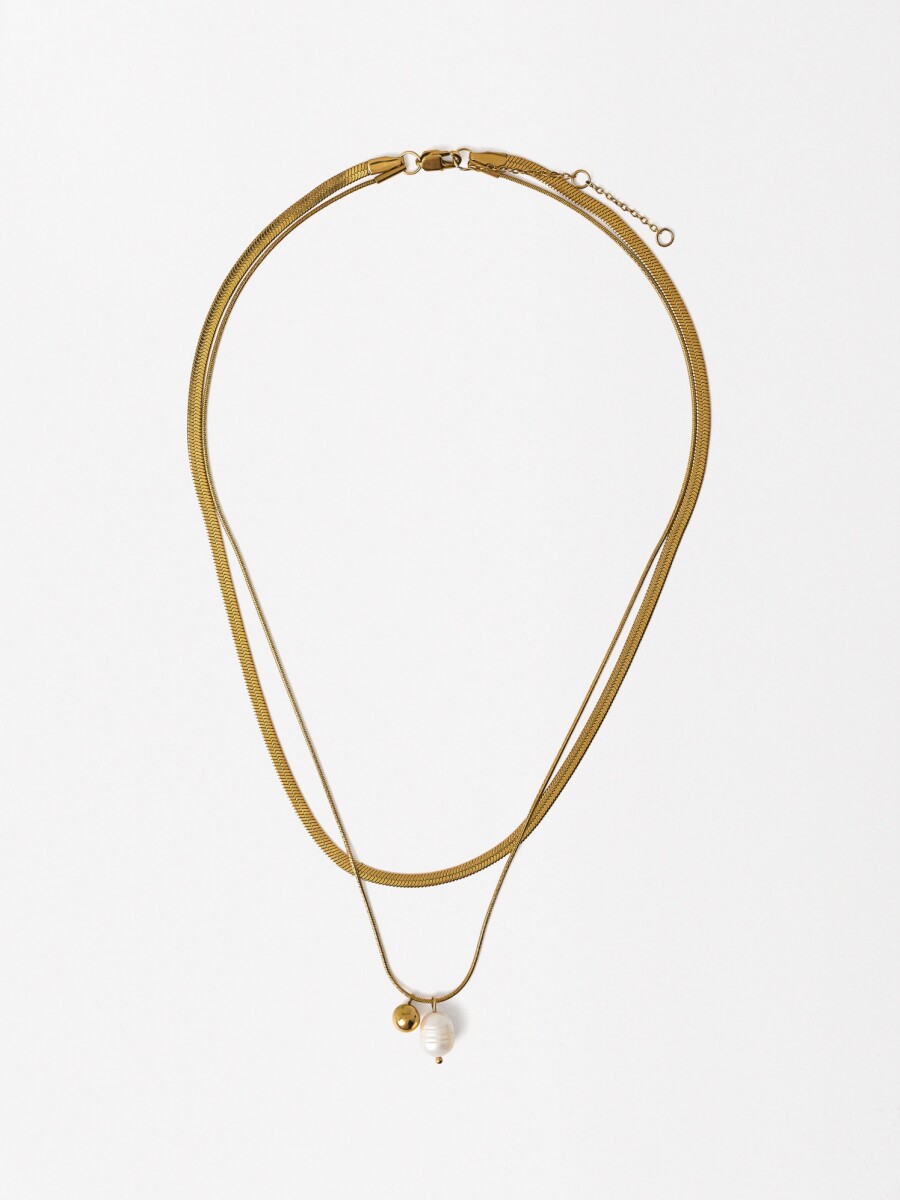 Set De Collares De Perlas - Acero Inoxidable dorado