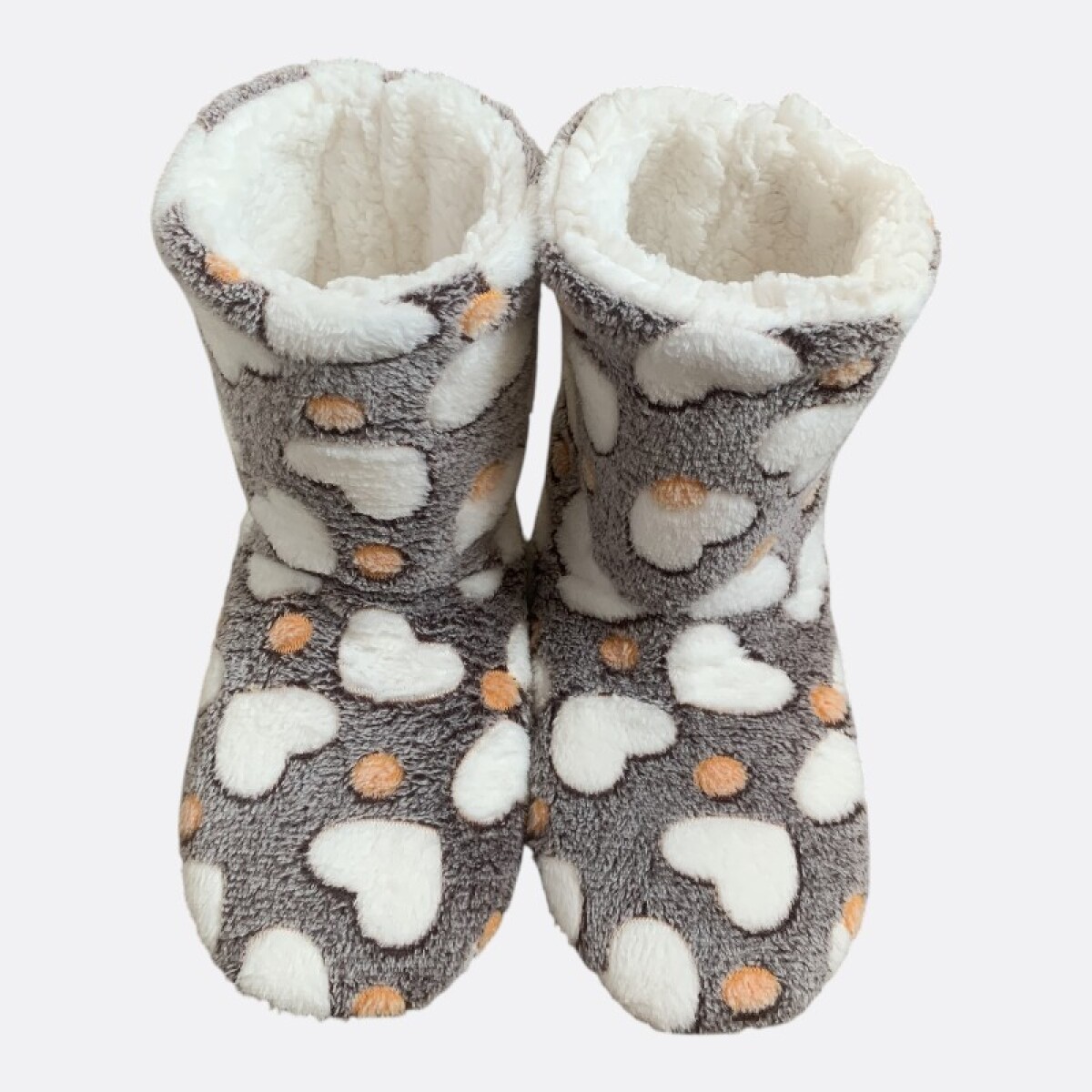 Pantufla Botín Diseño De Corazones - Naranja/Gris 