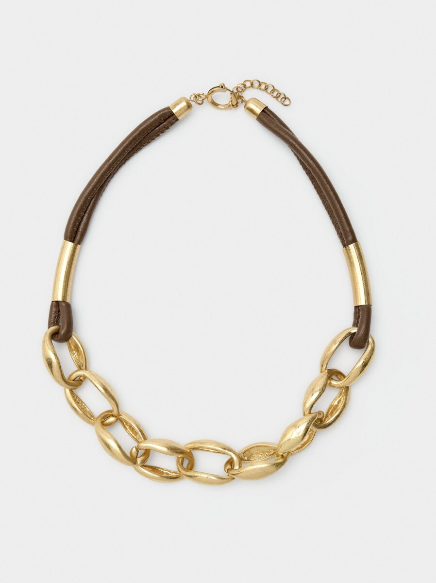 Collar Corto De Eslabones Con Cordón - marron 