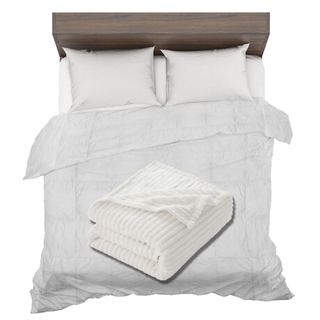 Set Invierno Acolchado Plumas 2 Plazas + Manta Frazada Polar Blanco