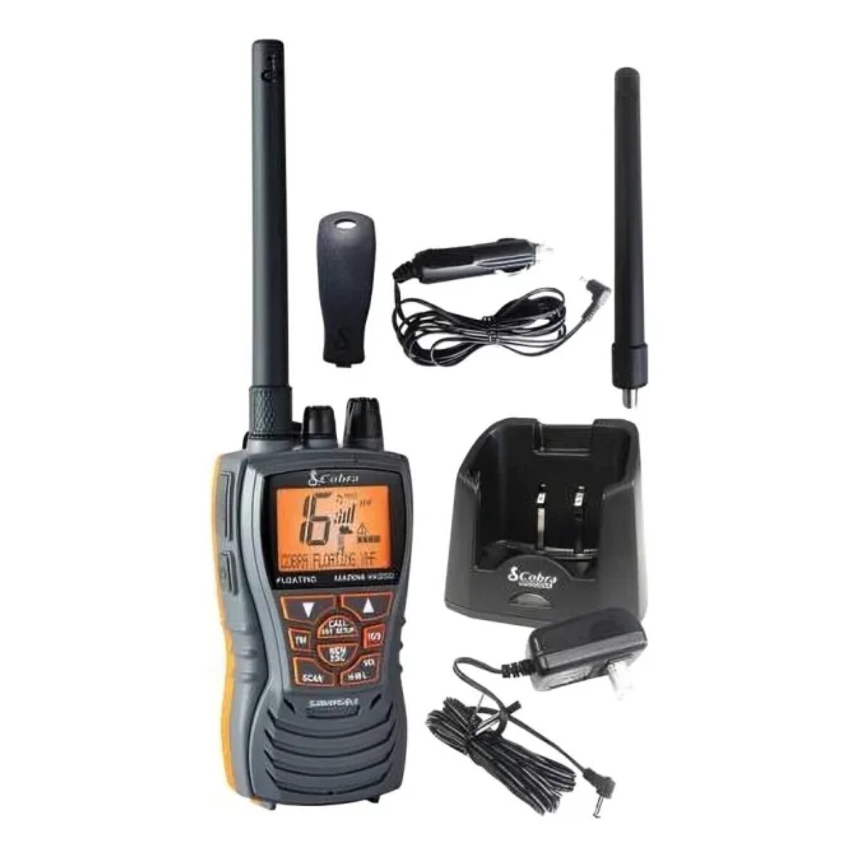 RADIO HANDY COBRA MARINO VHF 6W PANTALLA LCD GRIS 