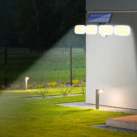 Foco Solar de Pared Ajustable 4 Luces Led c/Sensor y Control Negro