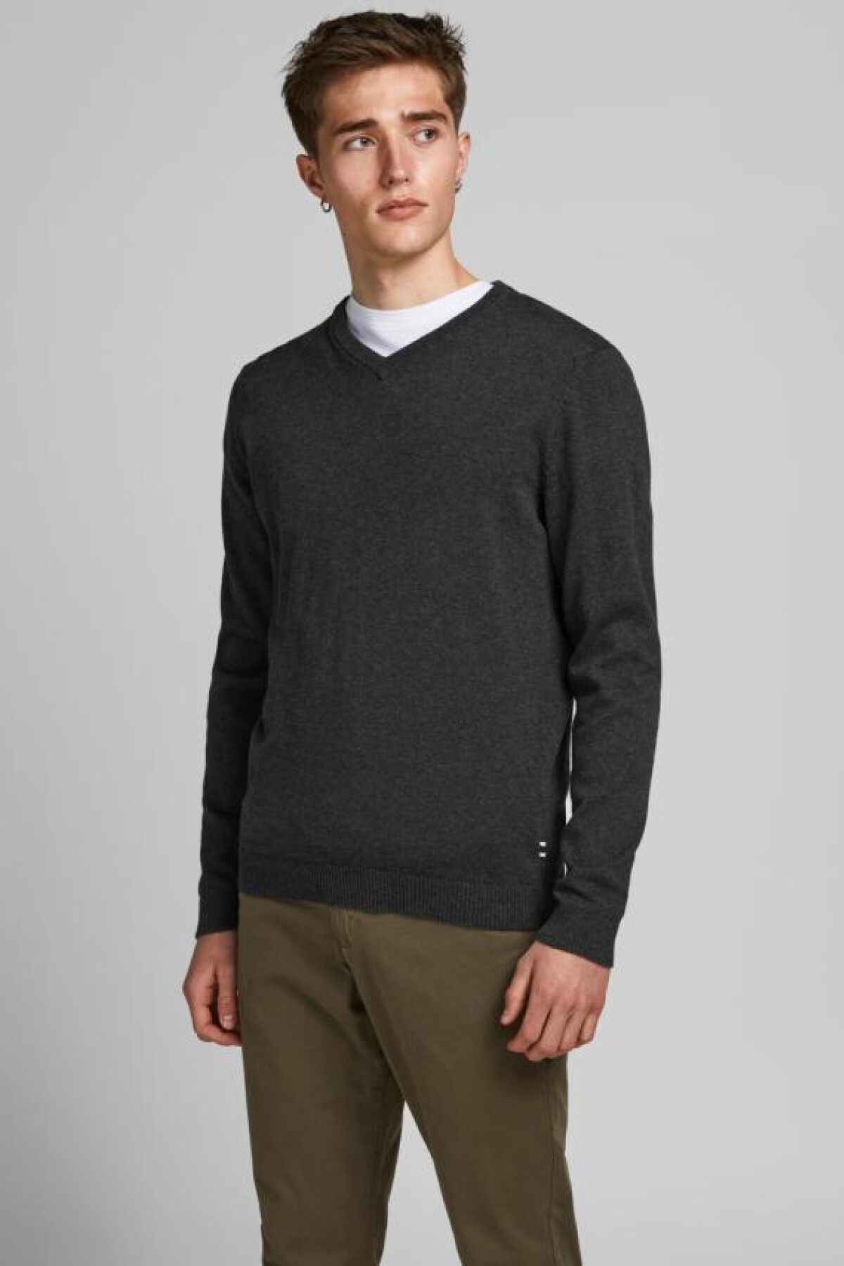 Sweater Basic Cuello "v" Dark Grey Melange
