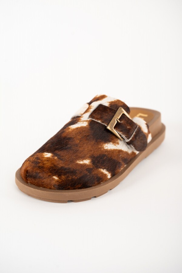 Zueco Pelo Animal Print Marrón